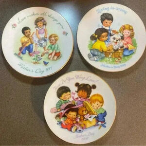 Vintage Cherished Moments Avon porcelain gold rimmed plates 1989, 1991, & 1992